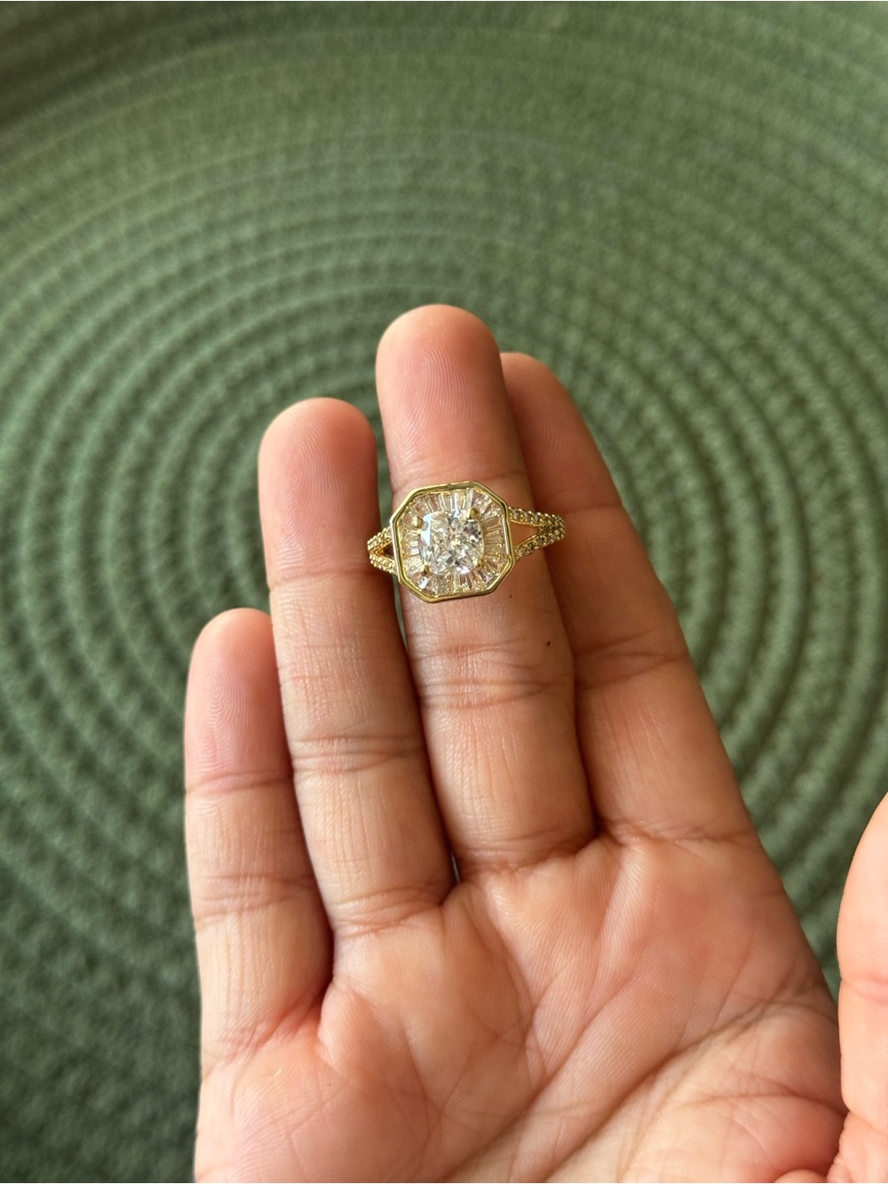 Gold Filled Octagon Halo Ring with Clear Center 5A Cubic Zirconia Stone - Size 9